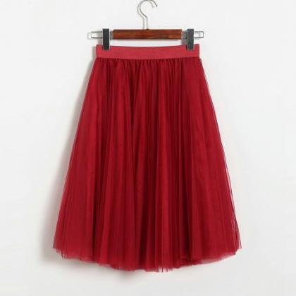 Pleated Midi Skirt Summer Ladies Casual Slim Beach..