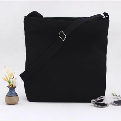 Solid Canvas Handbag Shoulder Bag - Black