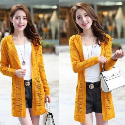 Fshion Autumn Hollow Knit Loose Sweater Coat For..