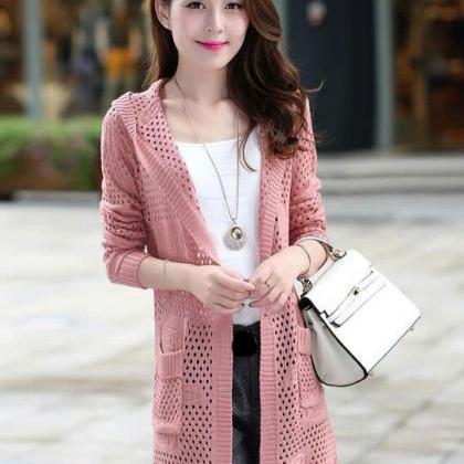 Fshion Autumn Hollow Knit Loose Sweater Coat For..