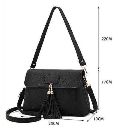 Women Tassel Mini Shoulder Bag - Black