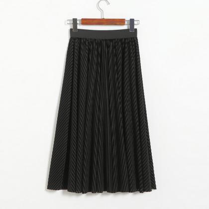 Women Stripe High Waist Pleatedskirt - Black