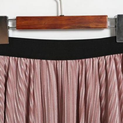 Women Stripe High Waist Pleated Skirt - Pink