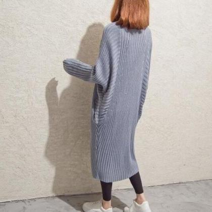 Grey Women Knit Cardigan Sweater Coat
