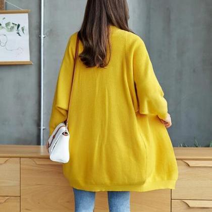 Mustard Yellow Knitted Long Cardigan
