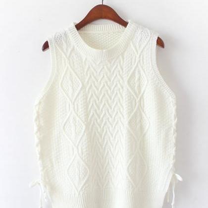 Design Women Short Pullover Knit Vest Tops - White