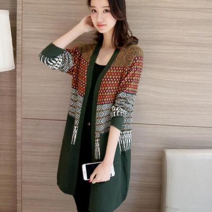 Country Style Multicolor Argyle Cardigans Sweater..
