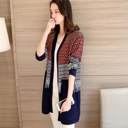 Country Style Multicolor Argyle Cardigans Sweater..