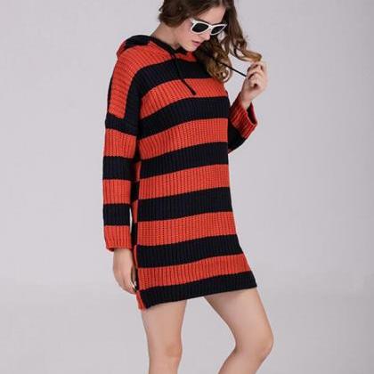 Fashion Women Casual Loose Stripe Sweater Knitwear..
