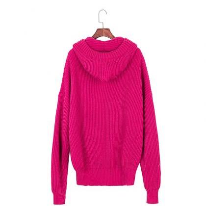 Red Knitted Hooded Oversized Sweater