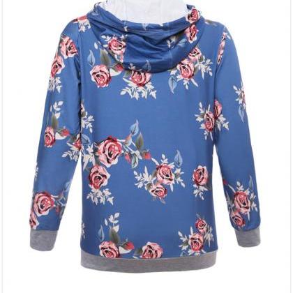 Women Casual Flower Print Hooded Shirts Floral..