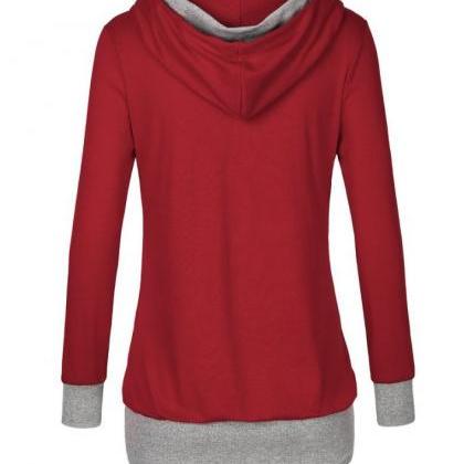 Autumn Patchwork Hooded Shirt Wome..