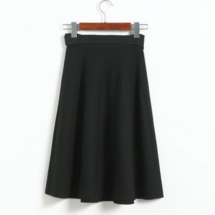 High Waist Solid Bow A Line Skirt - Black