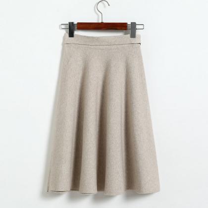 High Waist Solid Bow A Line Skirt - Beige