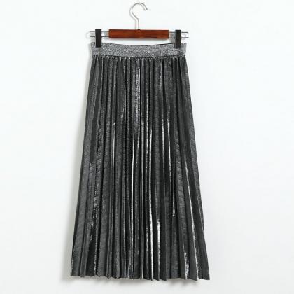 Fshion Women Elastic Waist Pleated Length Skirt -..