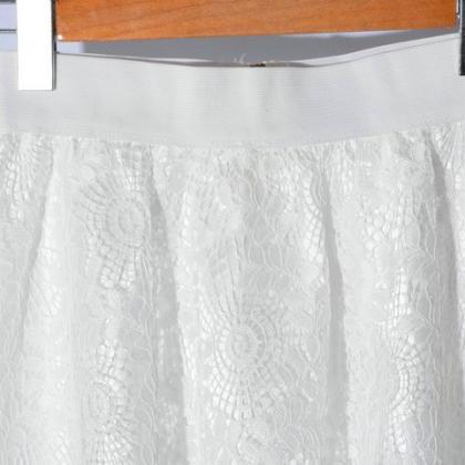 Hollow Lace A Line Skirt - White
