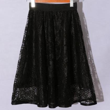 New Hollow Lace A Line Skirt - Blac..