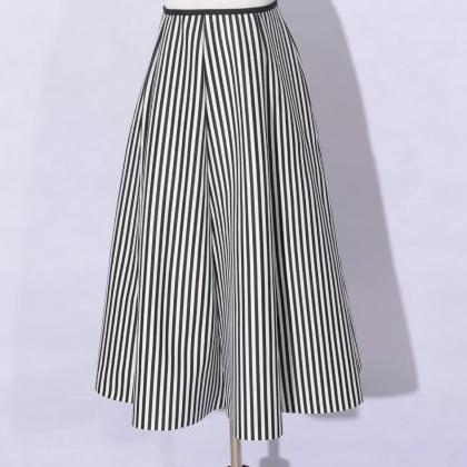 Retro Striped Cotton High Waisted S..