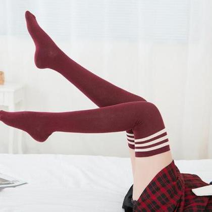 Wine Red Socks With White Stripes
