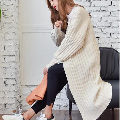 Autumn Women Long Cardigan Sweater - Beige