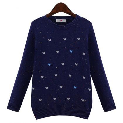 Cute Navy Blue Knitted Round Neck S..