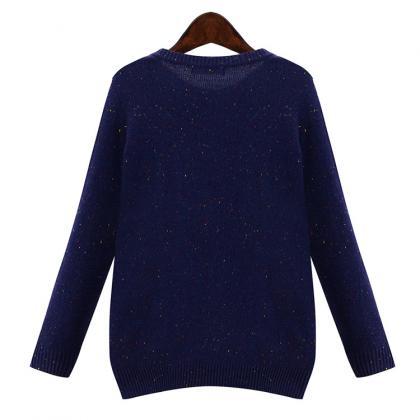 Cute Navy Blue Knitted Round Neck S..