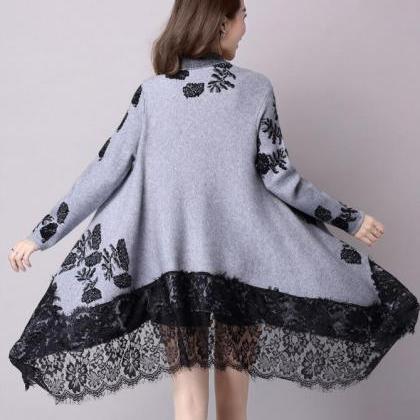 Fashion Autumn Winter Printing Loose Casual Lace..