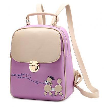 Cute Pu Leather Backpacks For Women - Purple