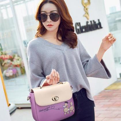Sweet Pu Leather Handbag Shoulder Bag - Purple