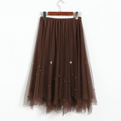 Elegant Beading High Waist Skirt - Coffee