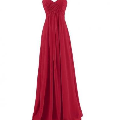 Red Chiffon Ruched Sweetheart Floor Length..