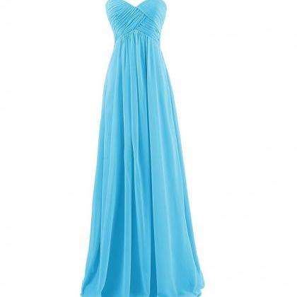 Sky Blue Strapless Sweetheart Ruched Chiffon..