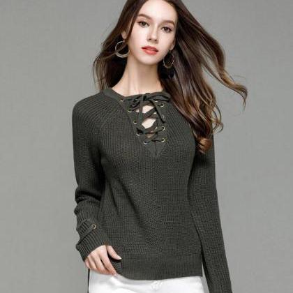 Sexy Knitting Pullover Fashion Hollow Sweater -..