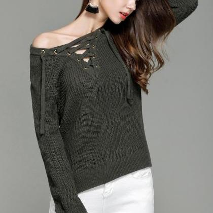 Sexy Knitting Pullover Fashion Hollow Sweater -..