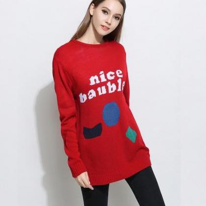 Red Casual Christmas Knitting Pullover Sweater
