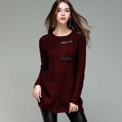 Fashion Solid Knit Cardigan Sweater Coat - Wine..