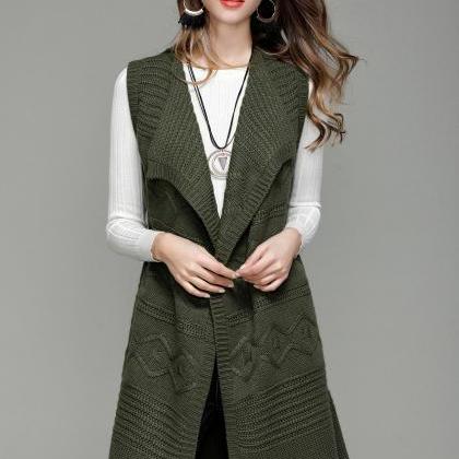 Fashion Long Knit Vest Cardigan - Amy Green