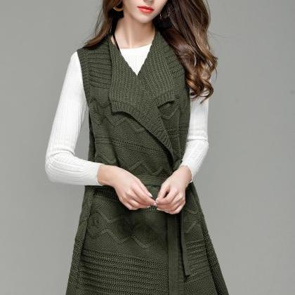 Fashion Long Knit Vest Cardigan - Amy Green