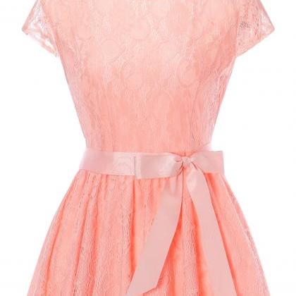 Pink Scooped Neck Lace A-Line Short..
