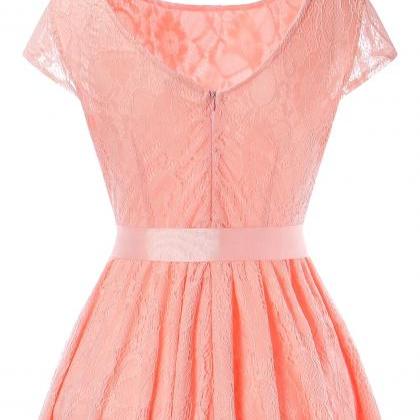 Pink Scooped Neck Lace A-Line Short..