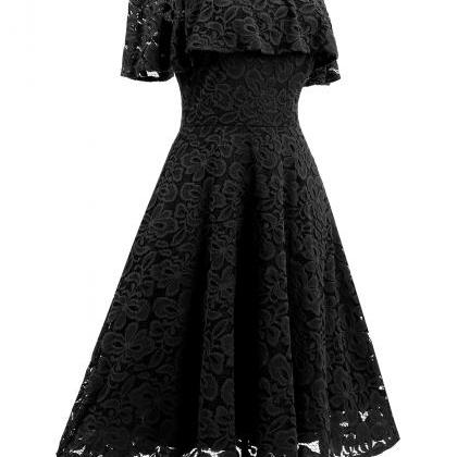 Black Casual Dress Off Shoulder Lace A Line Midi..