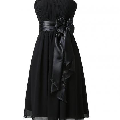Black Chiffon Ruched Strapless Straight-across..