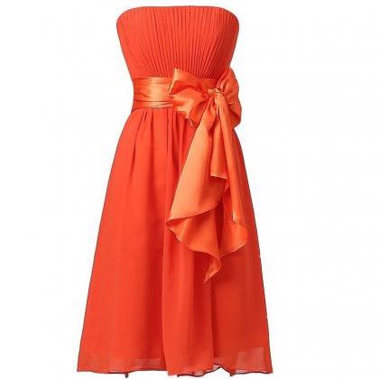 Sweet Bow Chiffon Bridesmaid Party Dress - Orange