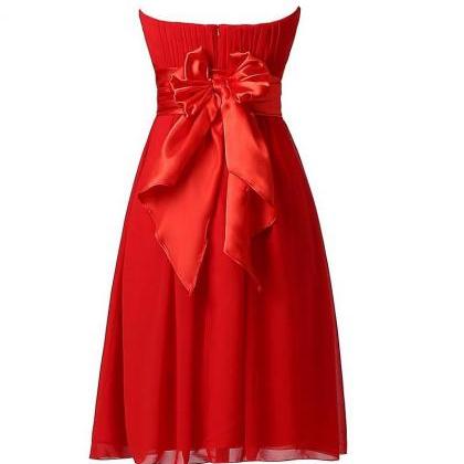 Sweet Bow Chiffon Bridesmaid Party Dress - Red