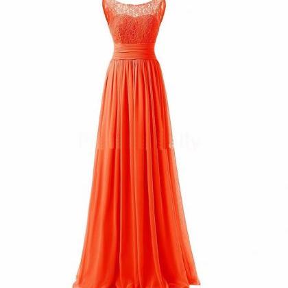 Long Prom Dress Scoop Bridesmaid Dress Lace..