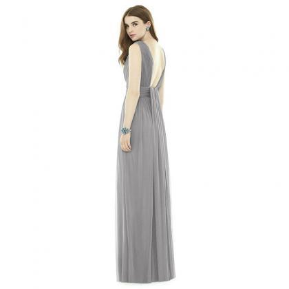 A-line V Neck Women Pleated Formal Bridesmaid..
