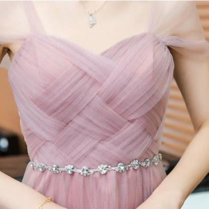 Pink Long Bridesmaid Dress Sweetheart Tulle..