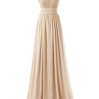 Long Prom Dress Scoop Bridesmaid Dress Lace..