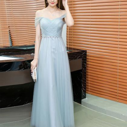Grey Long Bridesmaid Dress Sweetheart Tulle..