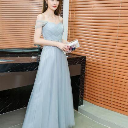 Grey Long Bridesmaid Dress Sweetheart Tulle..